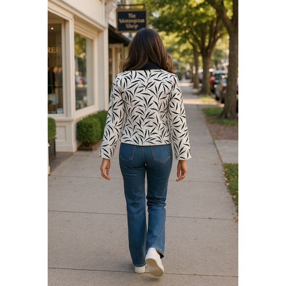 Anage Medium Black White Vintage Silk Jacket Embroidered City Chic Luxury - Picture 4 of 12